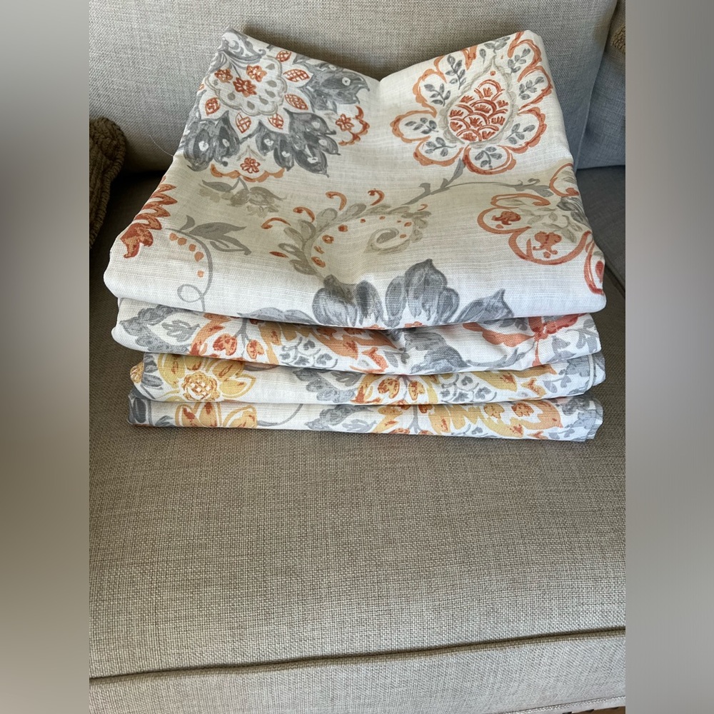 Envogue Cream Window Panels with Peach and Gray Floral Motif 4